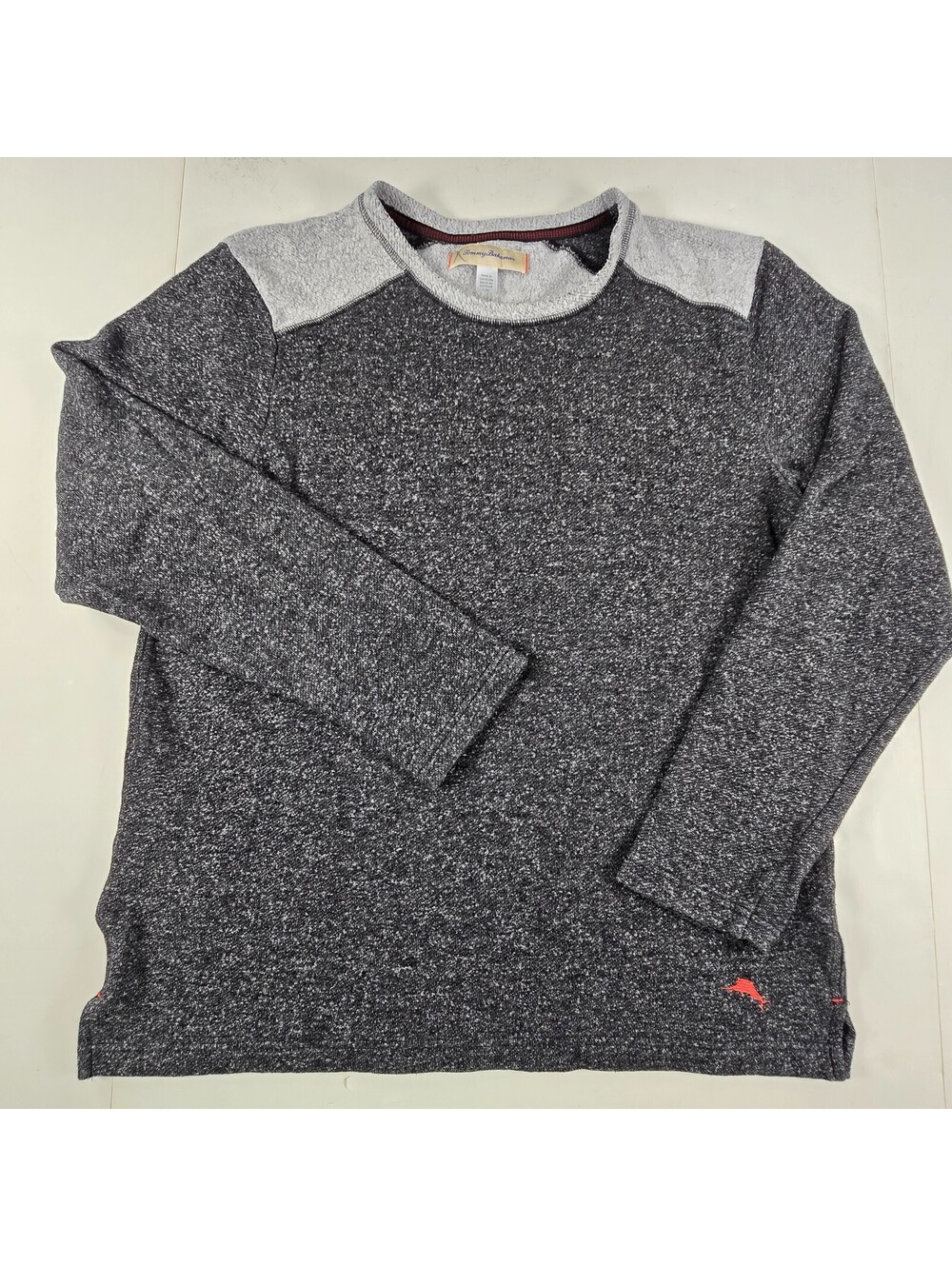 Tommy Bahama Mens Pullover Sweatshirt Size L Gray Cotton Stretch Knit Shoulder